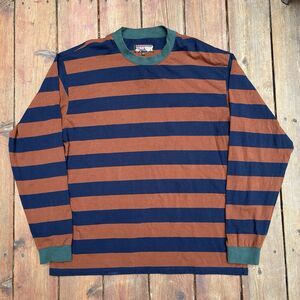 Stray Rats Striped Blue Brown Long Sleeve T-Shirt Crewneck Sweatshirt Sz 2XL